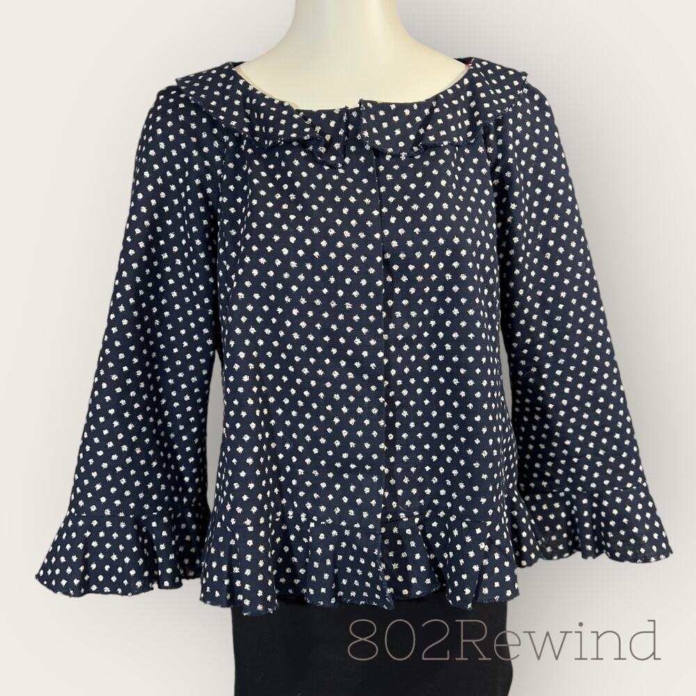 Charles Nolan (14) Jacket Navy Cotton Polka-Dot Ruffle Flutter Preppy
